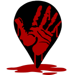 Logo for the IDF Movements archive: Location pin with a bloody hand in the style of the genocide.live logo