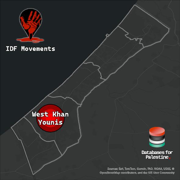 Map showing the location of West Khan Younis inside Gaza.
