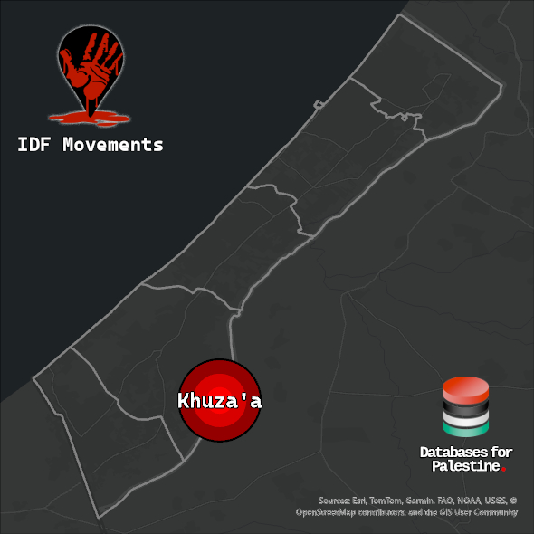 Map showing Khuza'a's location inside Gaza