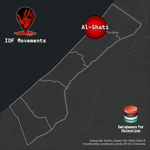 Map showing the location of Al-Shati inside Gaza.