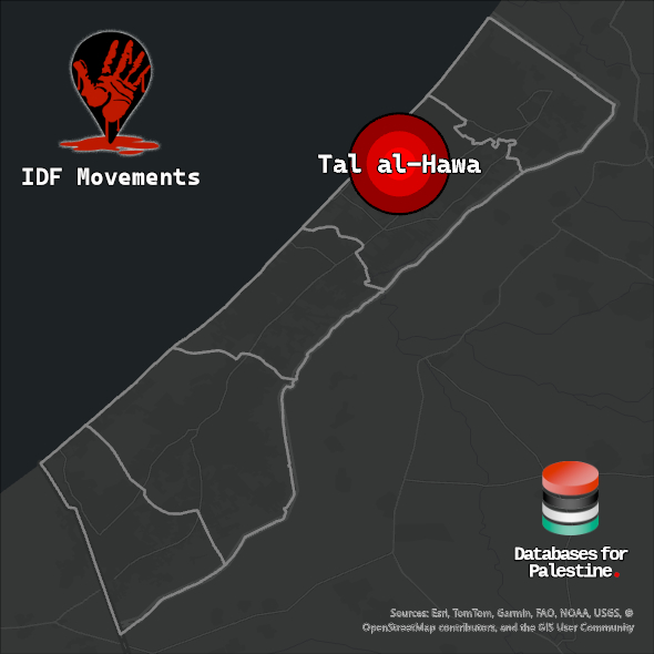 Map showing the location of Tal al-Hawa inside Gaza.