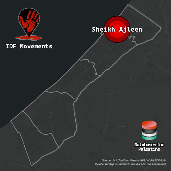 Map showing the location of Sheikh Ajleen inside Gaza.