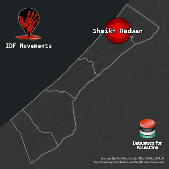 Map showing the location of Sheikh Radwan inside Gaza.