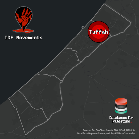 Map showing the location of Tuffah inside Gaza.