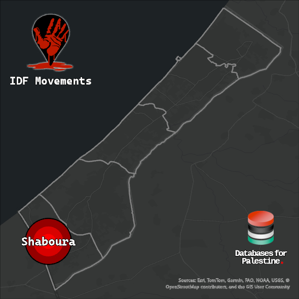 Map showing the location of Shaboura inside Gaza.