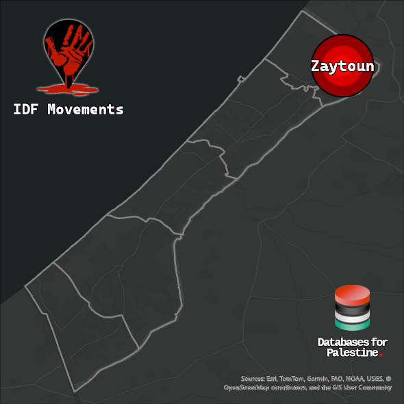 Map showing the location of Zaytoun inside Gaza.