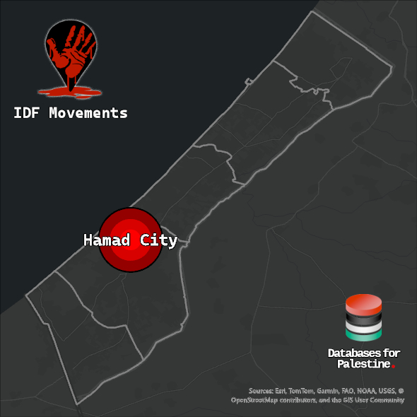 Map showing Hamad City's location inside Gaza