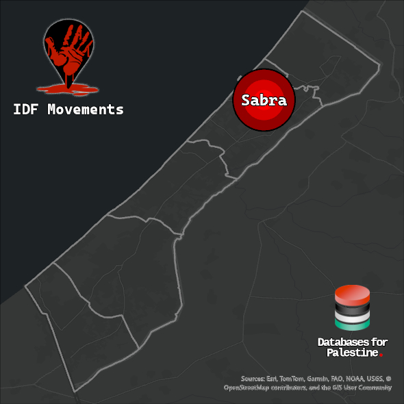 Map showing the location of Sabra inside Gaza.