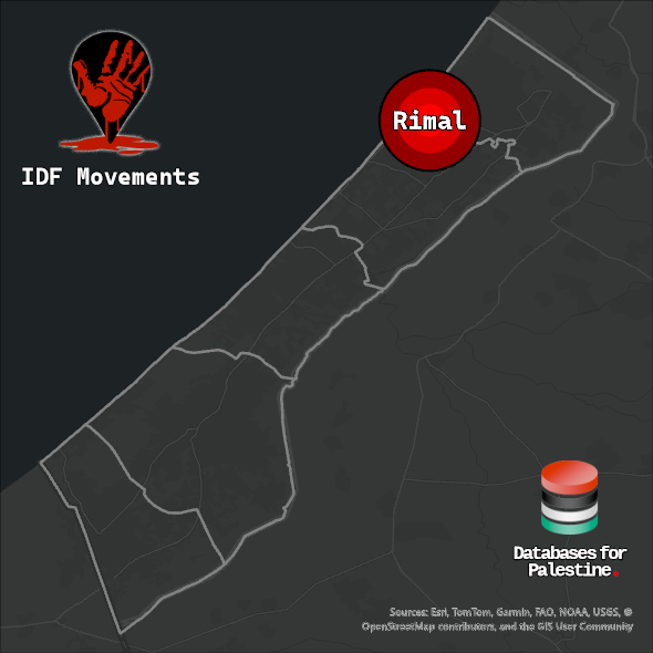 Map showing the location of Rimal inside Gaza.